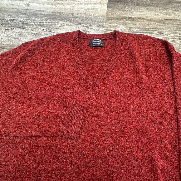 Vintage 90s Jantzen Red Black Flecked Mens 3X‎ V-Neck Knit Pullover Sweater USA - Picture 1 of 8